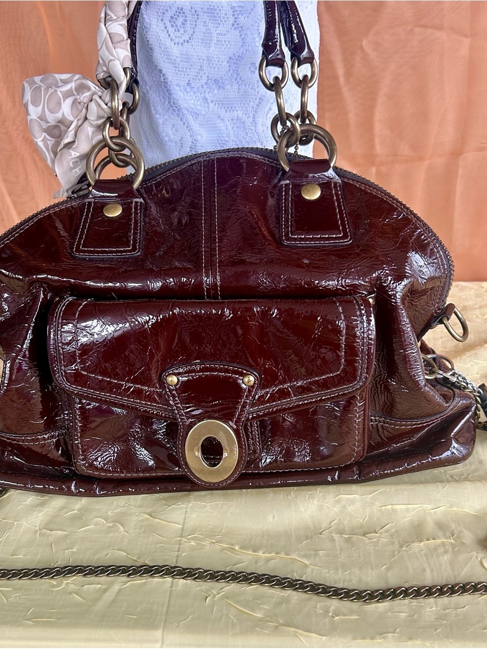 Coach Patent-Effect Shoulder Bag in Deep Burgundy